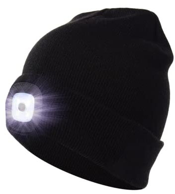 MMOBIEL Gorro con Luz LED - Linterna Frontal USB Recargable Unisex - Gorro Linterna de Punto Suave y cálido - Negro