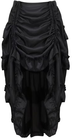 Jutrisujo Jupe Femme Mi Longue Gothique Asymetrique Steampunk Renaissance Vintage Rétro Jupe Plissee Sexy Médiévale Taille Elastique Noir S