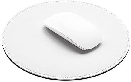 ProElife Tappetino per mouse in pelle sintetica, rotondo, 220 mm, impermeabile, con bordi cuciti e base antiscivolo, per casa, ufficio, giochi, computer portatile, accessori per mouse (bianco)
