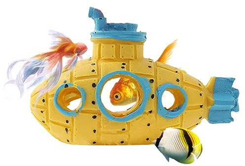 HyzaPhix U-Boot Aquariumdekoration Unterseeboot Aquarium Deko Fisch Tank Ornament Höhle Aquarium Decoration für Kleine Garnele Fisch Shrimp Hiding (U-Boot gelb)