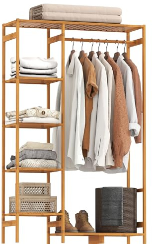 HOMCOM Perchero de Pie de Bambú con Estante 6 Niveles 90x30x145 cm Natural
