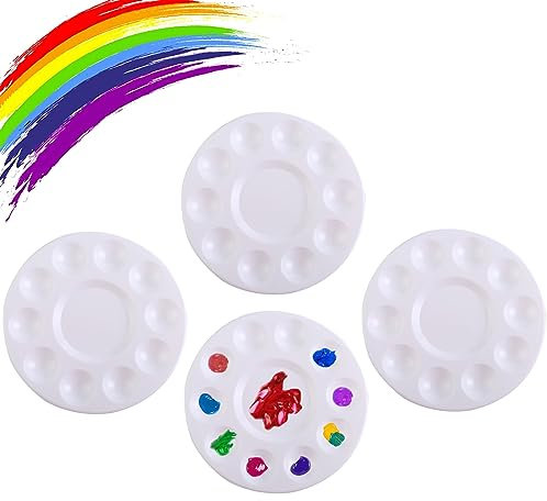 4 Stück Mischpalette, Kunststoffpaletten 17cm Runde Palette Malpalette für Aquarell Malen Kunst Malerei, Weiß