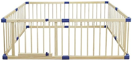 Sonakia Parque De Madera para Bebés y Niños, Corralito para Bebés con Puerta, Parque Infantil Bebe Grande, Parque Transpirable, Centro De Actividades para Niños Interior Exterior,200x200cm