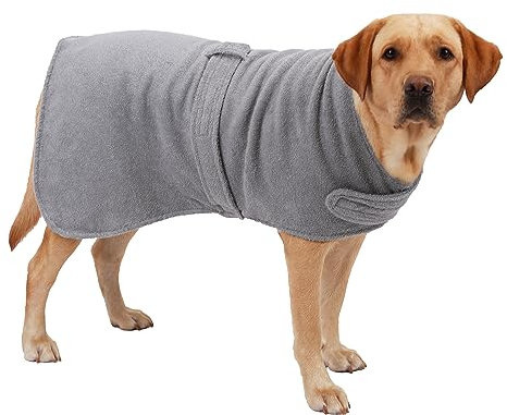 Betz Hundehandtuch extra saugfähig & schnelltrocknend Haustierhandtuch mit Klettverschluss 100% Baumwolle Hunde Bademantel Farbe Grau Größe XL