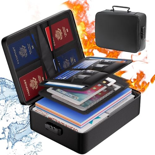 Fireproof Document Box, 3-Layer Portable Large Capacity Water Resistant Storage Safe Boxes Fireproof Document Bag with Lock for Important Documents,Certificates,Passports,Legal Files and Valuables