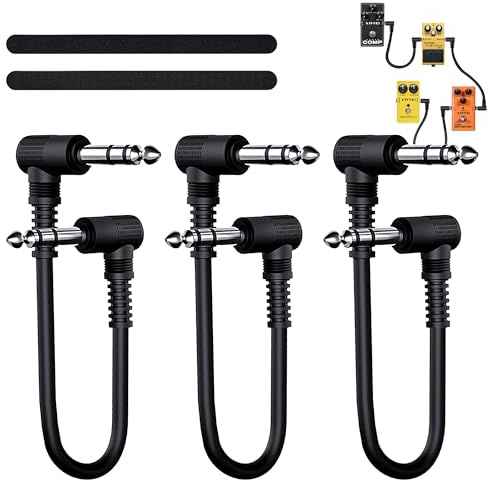 YIMATEECO Gitarren Klinkenpatchkabel, 6.35mm Gitarren Patchkabel Rechtwinklig 1/4'' Stereostecker Instrumentenkabel für Gitarre/Bass Effektpedale Pedalboard TS Audio Kabel (15CM Stereo, 3er-Pack)