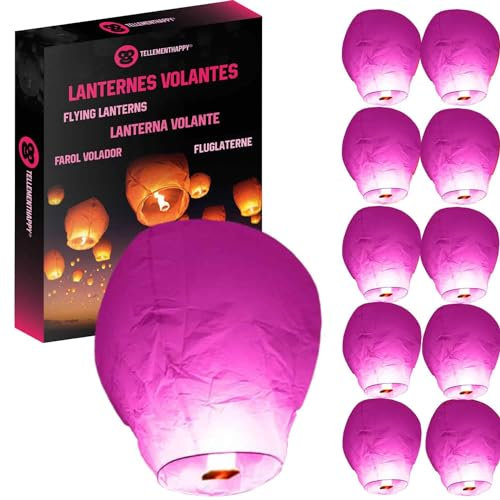 Lanterna Cinese Volante Rosa 100% biodegradabile di alta qualità in carta La Lampion Misura 90 cm*60 cm ideale per i vostri eventi matrimonio feste Capodanno Set di 10 TellementHappy™