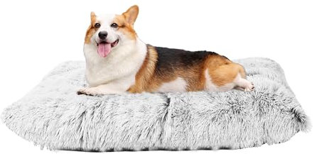 HMTOPE Hundebett, Flauschige Hundematten, Länger Plüsch Hundekissen, Waschbar, rutschfeste Unterseite, 90 cm für Mittelgroße Hunde, Hellgrau