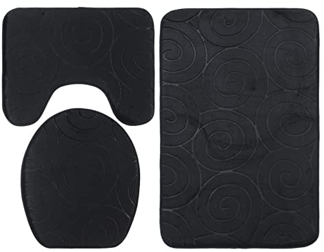 SUNGOOYUE Juego de Alfombrillas de Baño con Relieve de Piedra, Tapa de Inodoro, Alfombrillas para el Suelo, Kit de Alfombras Absorbentes Laterales para Decoración del Baño, 3 uds. (Black)