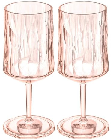 koziol Superglas Club No.4 Lot de 2 verres à vin et à apéritif avec pied en plastique transparent luxueux, incassables, réutilisables, pour fête, camping, 300 ml (rose quartz)