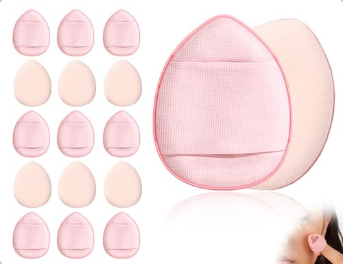 AOYEGIC 15 Borlas para Polvos de Dedo, Borlas para Polvos Faciales, Mini Esponjas de Maquillaje, Ideales para Base de Maquillaje, Corrector y Prebase en Seco y Húmeda (Rosa)