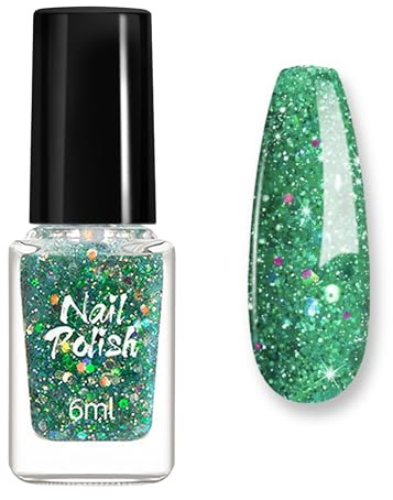 Grün Glitzer Nagellack - Glitzernagellack für schillernde Fingernägel, Langanhaltender schnelltrocknender Nagellack mit natürlichen Inhaltsstoffen - 6ml Holographic Glitter Nail polish (Green)