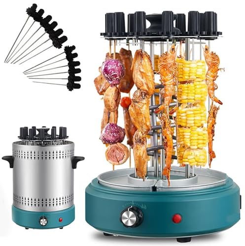 Grill De Asador Vertical De 1200w, Parrilla De Barbacoa De Rotación Eléctrica, Parrilla Raclette Eléctrica con 12 Parrillas, Temperatura Ajustable, Máquina De Parrilla De Barbacoa De Calefacción