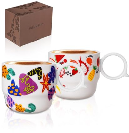 BOILMERIT Double Espresso Cups Set of 2, 3 oz Porcelain Demitasse Shot Cups | 3oz Espresso Cups with Q Ergonomic Handles, White Coffee Mugs for Espresso Machine and Coffee Maker.
