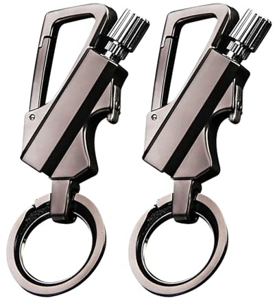 Schlüsselanhänger mit Feuerzeug Streichholz, Permanent Match Infinity Feuerzeug mit Flaschenöffner, Tragbares Metall Streichhölzer, Feuer Anlasser im Freien Notfall (Schwarz-2PCS)
