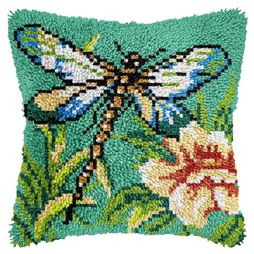Latch Hook Kits for Adults, Creative Animal Latch Hook Pillow Case Kits DIY Needlework Pillow Cover, Embroidery Cushion Cover Kit Rug Making Kit for Beginners Bedroom Sofa Cushion Decoration (Green)