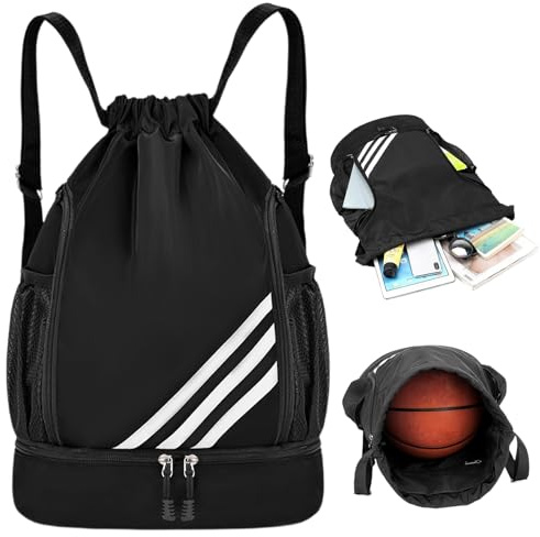 Aurafly Mochila Deportiva Cuerdas para Mujer Hombre, Grande Bolsa de Deporte Cordón Impermeable, Bolsa de Cuerdas con Compartimento Zapatos, Mochila Gimnasio de Moda para Baloncesto, Fútbol, Natación