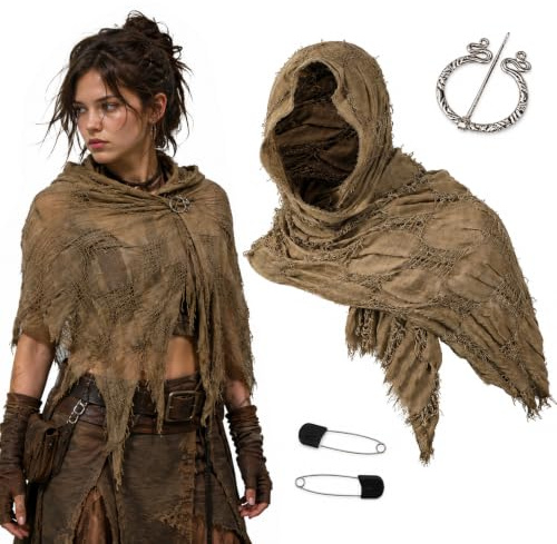 LIULINY Medeltida sjal, 185 x 52 cm Medeltida sjal för dam med brosch, lång axelskydd, lämplig för cosplay, halloween, jul och andra tillfällen