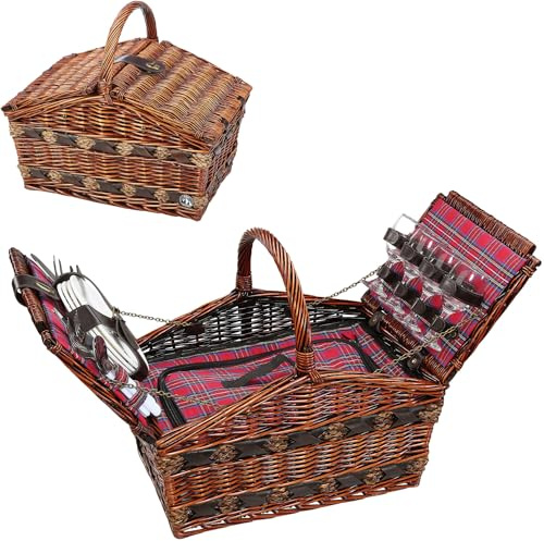 Cilio 155105 Como - Cesta de picnic de mimbre para 4 personas, colore marrón
