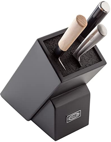 Stellar Black Universal Knife Block with Fibre Rods, Scissors Block, Safe Non-Slip Base