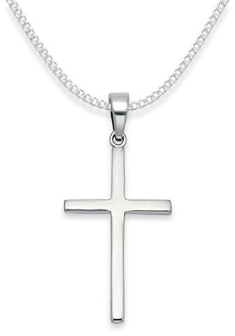 Sterling Silver Cross Necklace and Chain - Size: 27mm x 16mm x 1.2mm thick - 8156