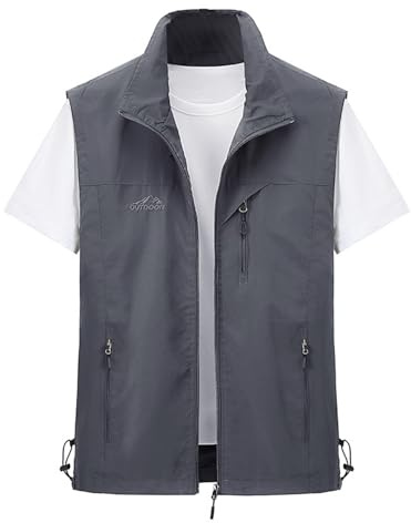 Gihuo Men's Golf Lightweight Photo Vest Fishing Travel Safari Vest Softshell Causal Sleeveless Jacket Outerwear(Grey-XXL)