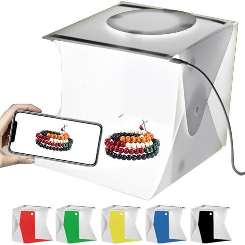 SOONHUA Fotostudio Box Foto Lichtbox Mini fotostudio Lichtzelt mit 2x20 LED Beleuchtung,Tragbares Fotostudio + 6 Backdrops für Produktaufnahmen Lichtbox,Fotografie Kleine Gegenstände,Wie Schmuck