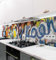 MyMaxxi Küchenrückwand Folie selbstklebend matt - einfache Montage ohne Bohren - Motiv buntes Graffiti blau 60cm hoch - Spritzschutz Küche Klebefolie ? Straßenkunst 60 x 60cm