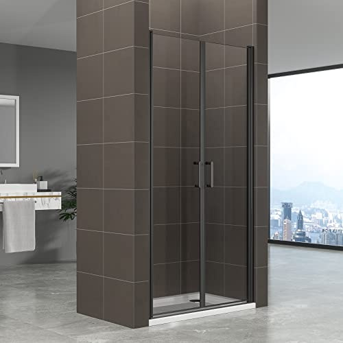 KIMIBLACK Porte de douche battante H 180 cm noir largeur réglable 79 à 82 cm verre 6 mm transparent
