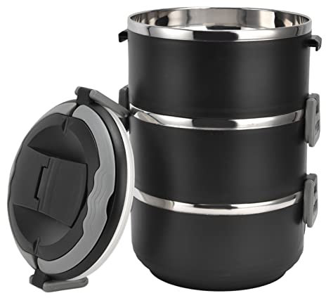 SALUTUY Bento Box Boîte à Lunch pour Adulte, boîte à Lunch pour Aliments Chauds Boîte à Lunch Multicouche Récipient Thermique empilable pour Repas et collations en déplacement(Le Noir, 3 Couches)