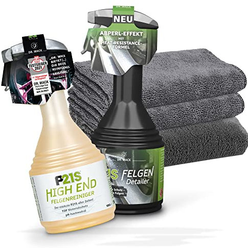 detailmate Felgenreinigung und -Pflege Bundle: Dr. Wack P21S HIGH END Felgenreiniger 0,75L + Dr. Wack P21S Felgen Detailer 0,5L + 3X Mikrofasertücher | Auto Felgen Reinigung und Pflege