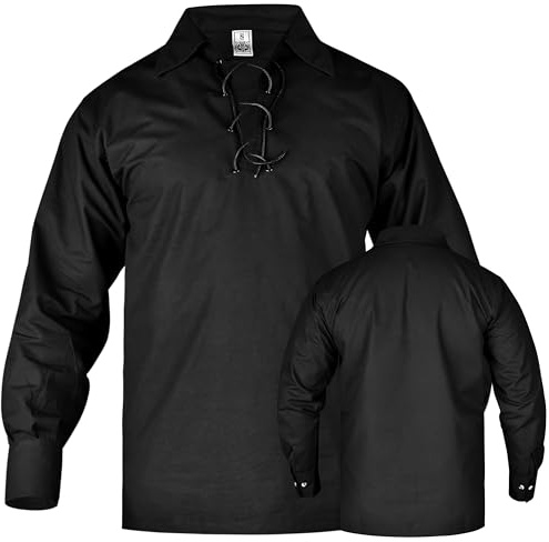 Jacobite Shirt for Men Scottish Ghillie Kilt Shirt Long Sleeve Lace Up Medieval Renaissance Pirates Shirt (as1, Alpha, 4X_l, Regular, Regular, Standard, Black)