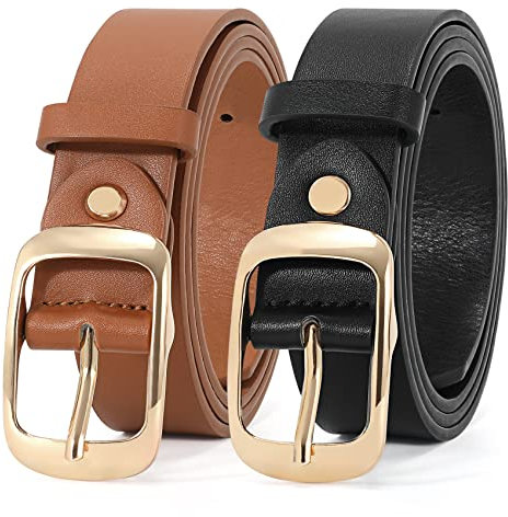 WHIPPY 2er-Pack Damen-Ledergürtel in Übergröße, modischer Rindsleder-Taillengürtel mit solider Dornschließe für Jeans-Hosen-Kleid