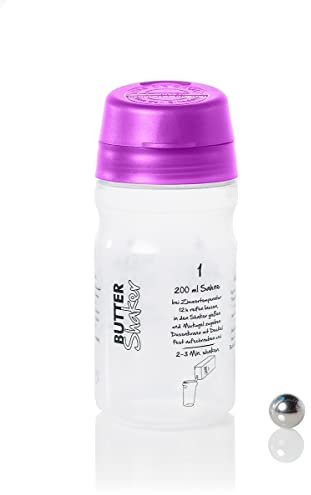 Butter-Shaker (LILA) 325ml macht aus Sahne köstliche Butter und Buttermilch in 2 Min viele Geschmacksrichtungen möglich Patentiert Made in Germany