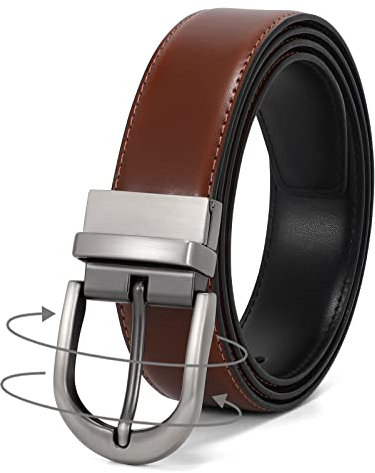 LEACOOLKEY Herrengürtel,Wendegürtel aus Leder für Männer Schwarzer und brauner Gürtel mit drehbarer Schnalle,tolles Geschenk für Männer