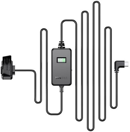 VANTRUE USB C Pantalla OBD cableado con 3 Niveles para Todas Las cámaras Vantrue, protección de bajo Voltaje 11.6V/12V/12.4V, 23.6V/24V/24.4V, monitoreo de estacionamiento Las 24 Horas, 3 Metros