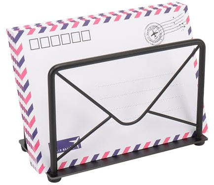 Jeasor Moderno supporto per posta per casa e ufficio, organizer per lettere in metallo per scrivania, design con buste, porta documenti per carta da riempire, rack per buste con base in metallo