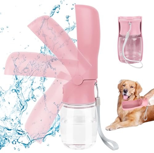 VFANDV Tragbare Haustier Trinkflasche, Trinkflasche Hunde, Hundewasserflasche, 180°Faltbare Hund Katze Haustiere Auslaufsicher Wasserflasche für Täglich Spazieren Gehen Reisen Campen (Rosa, 350ML)