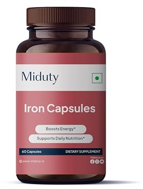 Miduty by Palak Notes Iron Capsule -Ginger - Moringa Leaves - Green Amla - Barley Grass - Wheat Grass - Parsley Leaves -60 Capsules