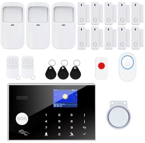 Sistemi di Allarme Domestici, Sistema di Sicurezza Domestico Wireless WIFI/GSM SMS con Rilevatore di Movimento, Sirena di Allarme da 120 dB, Telecomando Intelligente, Invito Vocale(12 Pezzi)