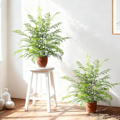 2 Pack Artificial Fern Plants in Pots Artificial Boston Ferns Potted Plants Faux Fern Bush Plant Shrubs Greenery for Outdoor Indoor Porch Patio Farmhouse Garden Living Room Office Table Decor (Type 5)