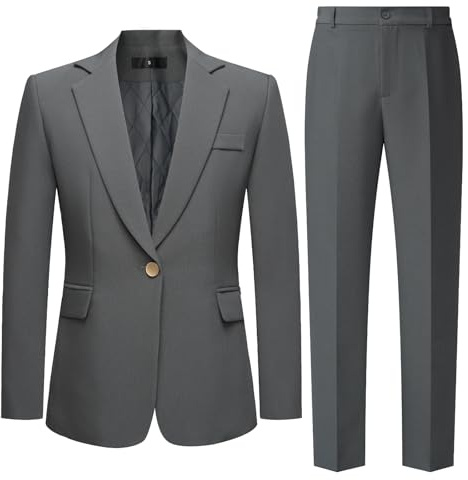 Women's 2 Piece Pant Suit Winter Thicken Notched Collar Blazer Pants for Business Casual Office (US, Alpha, X-Large, Regular, Regular, Grey)