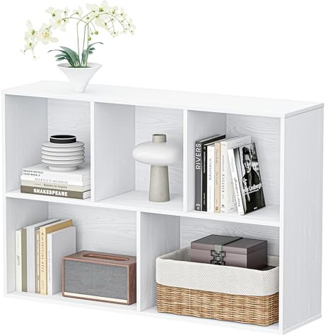 Jpiziso Cube Storage Organizer Bookshelf,Closed Back Display Bookcase,Cubby Shelf for Home Office, Living Room, Kids Room,Large Capacity Cube Storage Unit, 5-Cube 35.98 L x 9.45 W x 24.09H,White