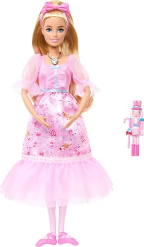 Barbie i Nötknäpparen Clara ballerinadocka | Med rosa satin-klänning, puffärmar, rörliga vrister och nötknäppare, JLW51