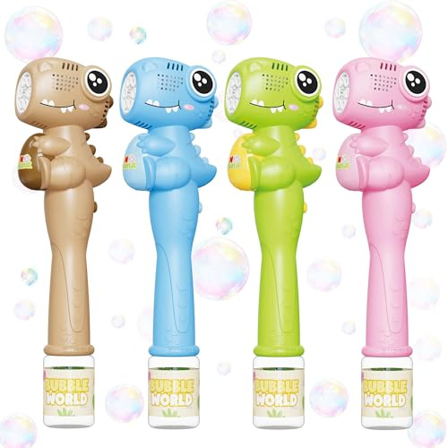 TECKMICO 4-Pack Automatic Bubble Wands for Kids,Dinosaur Bubble Machine with Rechargable Battery Indoor Outdoor Toys for Boys Girls Age 3-8 Easter Birthday Wedding Party Gift