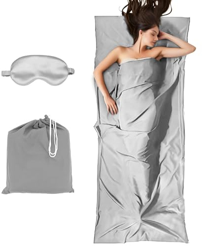 Drap de Sac de Couchage Coton avec Fermeture Éclair Continue, 2in1 Confort Léger Sac de Couchage, Couverture de Voyage XL - Drap de Sac Couchage d'É té Doublure Intérieur (Gris)
