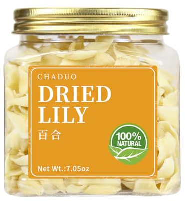 CHADUO Dried Lily Bulbs No Additives & Sulfur Free Natural Herbal Tea 7.05oz/200g Edible Dried Lilies Flowers Bulbs Bai He Dried Lily Bulb for Tea,Cooking,Porridge 百合干 龙牙百合 银耳莲子羹原料