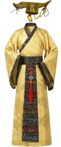 Lpitoy Costume Imperatore Cinese per Cosplay Uomo, Abito Tradizionale Re Antico con Tunica E Cappello, Abbigliamento Spettacolo per Halloween E Carnevale Imperatore Orientale