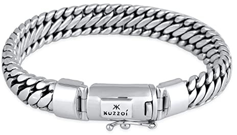Kuzzoi „Buddha“ Silber-Armband für Herren handgefertigtes Panzeramband aus massiven 925er Sterling Silber Herrenarmband (10mm) poliert 66g schwer 335201-019