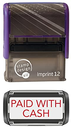 Stamp Design 4U Imprint 12 RED 48 x 18mm Self-Inking Rubber Stamp - Paid with Cash in Red Ink